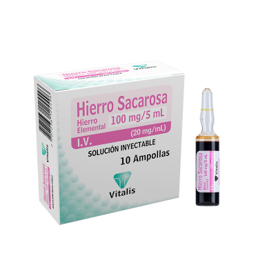 Hierro Sacarosa Solución Inyectable 100mg/5ml x 10 ampollas (Vitalis)