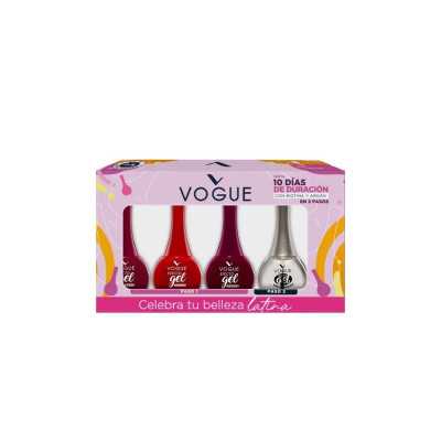 VOGUE SET 4 ESMALTES 14ml EFECTO GEL TONOS ROJOS