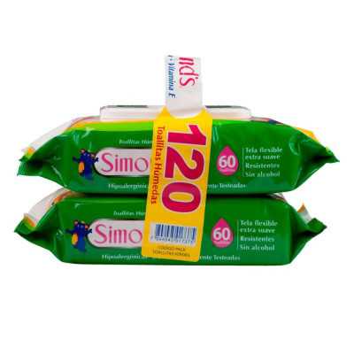 SIMONDS TOALLITAS HUMEDAS ALOE PACK 2 x 60 u 