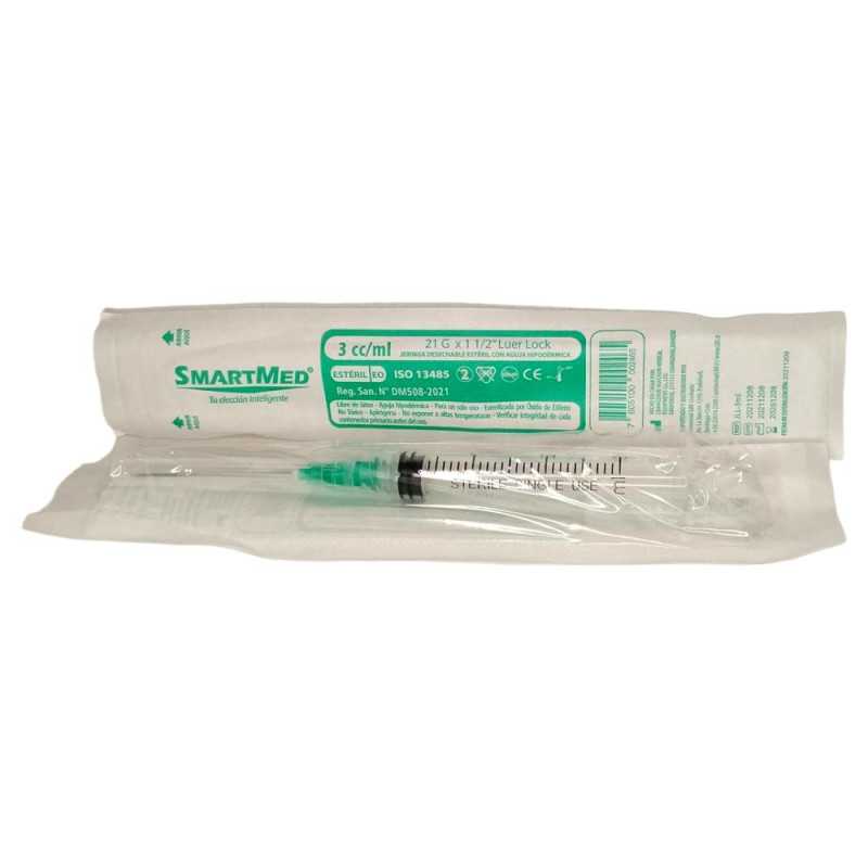 JERINGA 3ml LUER LOCK AGUJA 21Gx1½ SMARTMED 