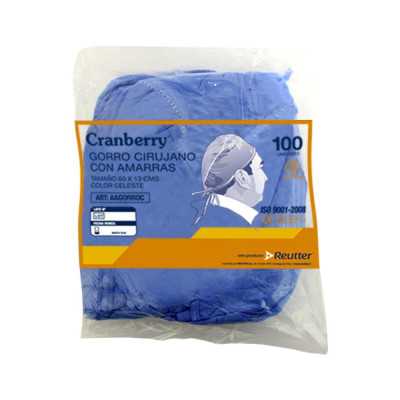 GORRO CIRUJANO C/AMARRAS CELESTE CRANBERRY X100