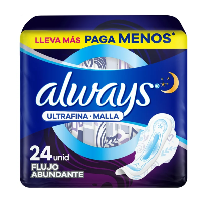 Always Ultrafina Seda-Sec Nocturna con alas x 24 unidades