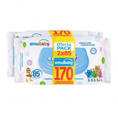 Emuwipes Toallitas humedas premium con tapa pack 2x85