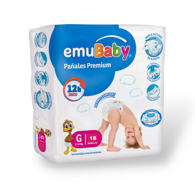 Emubaby Pañal Premium talla G x 18 unidades.