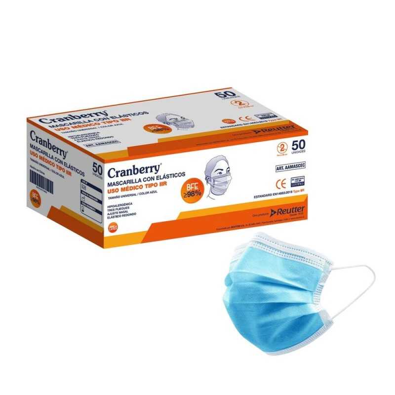 MASCARILLA CON ELÁSTICO AZUL UM X 50 CRANBERRY