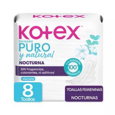KOTEX T HIGIENICA NOCTURNA PURO Y NATURAL X8