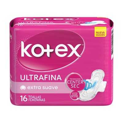 Kotex Toalla higienica ultrafina extra suave con alas x16