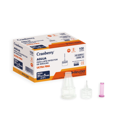Aguja para lápiz de Insulina 31G x 5 mm x 100 unidades. (Cranberry)