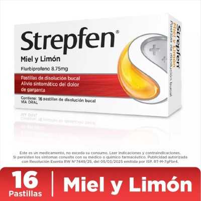 STREPFEN MASTICABLE MIEL Y LIMON X 16