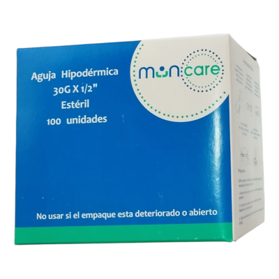 Aguja Hipodermica 30gx1/2" x 100 unidades. (Muncare)