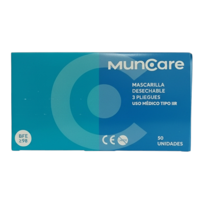 Mascarilla 3 pliegues con elástico Celeste uso médico x 50 unidades (Muncare)