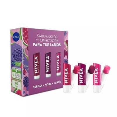 NIVEA ESTUCHE BALSAMOS LABIALES CEREZA MORA SANDIA