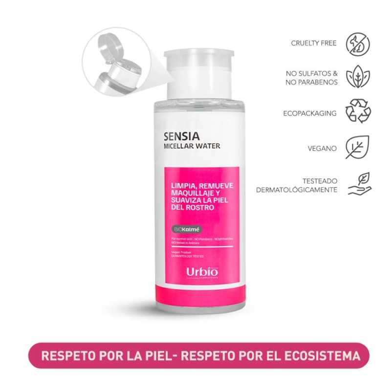 Urbio Sensia Agua micelar desmaquillante 300 ml. Tratamiento anti-rojeces