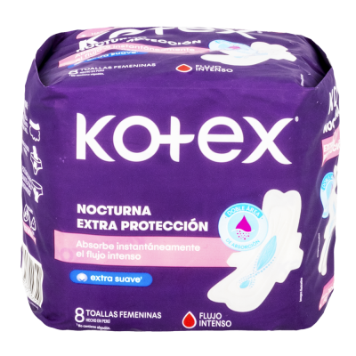 Kotex Toalla higiénica nocturna normal extra suave con alas x 8 unidades.