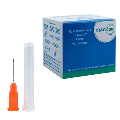Aguja Hipodermica 25G x 5/8" x 100 unidades. (Muncare)