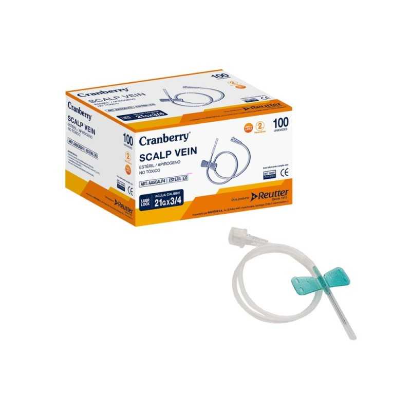 MARIPOSA SCALP-VEIN 21Gx3/4 CAJA X 100  CRANBERRY 