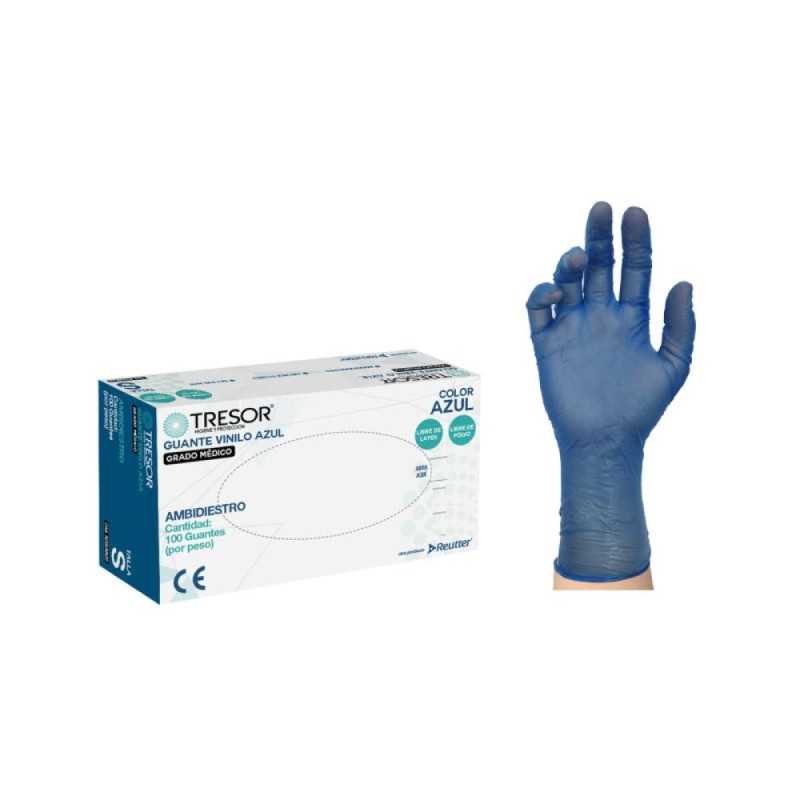 GUANTES VINYL AZUL LIBRE POLVO T S X100 TRESOR 