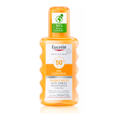 Eucerin Olil Control Protector solar FPS50+ toque seco Spray transparente 200 ml.