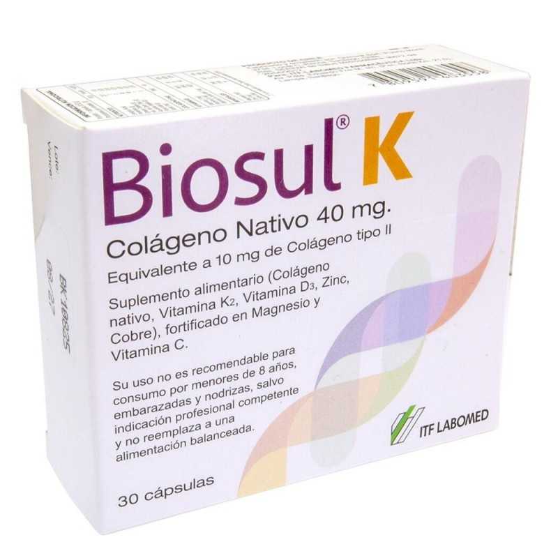 Biosul K Colageno nativo + Vitamina D3 y K2 x 30 cápsulas Suplementos de Colágeno