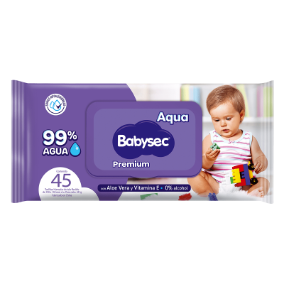 Babysec Aqua Toallitas humedas premium x 45 unidades.