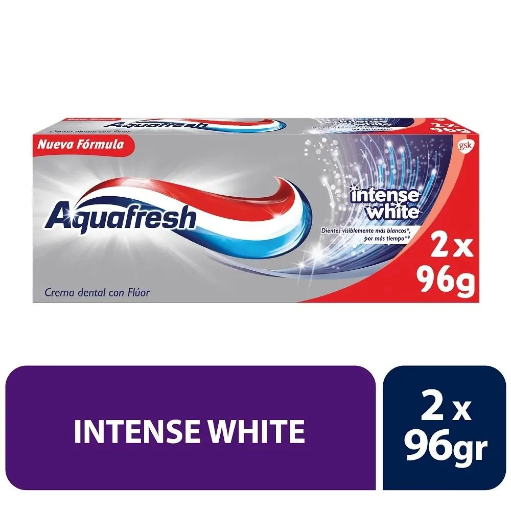 Aquafresh pasta dental Intense White 96 g pack x 2 unidades. - Farmacia AraucoMed