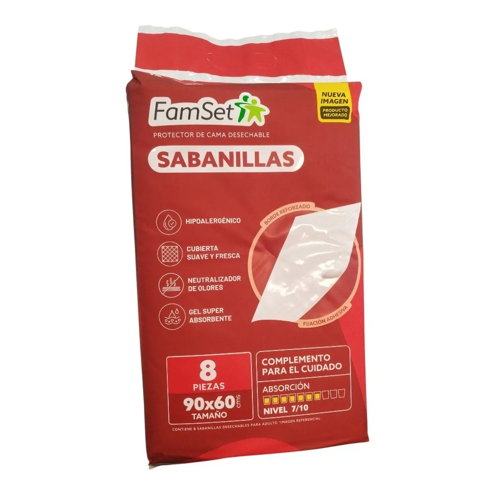 Sabanilla Protector cama 90 x 60 cm x 8 unidades. (Family Set) - Farmacia AraucoMed