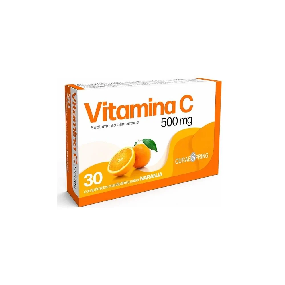Vitamina C 500 mg sabor naranja x 30 comprimidos masticables. (CuraeSpring) - Farmacia AraucoMed
