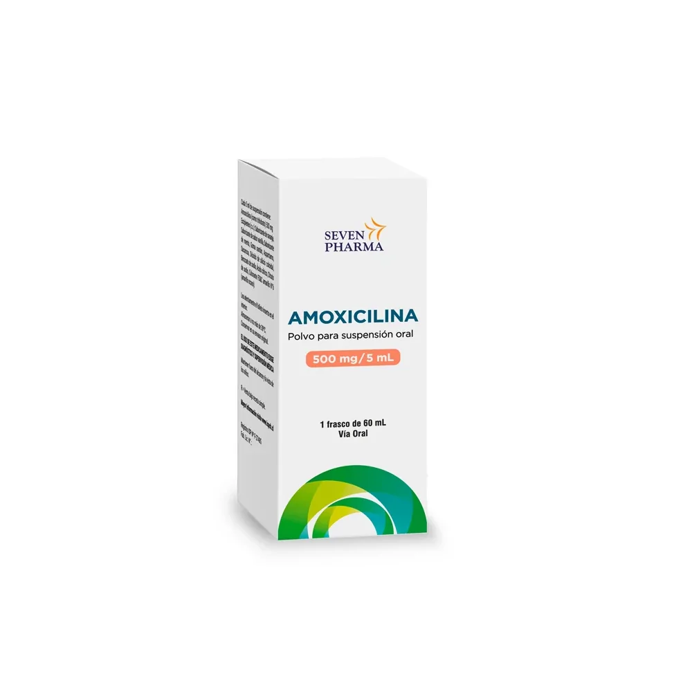 Amoxicilina 500mg/5ml jarabe x 60 ml. (Seven Pharma)