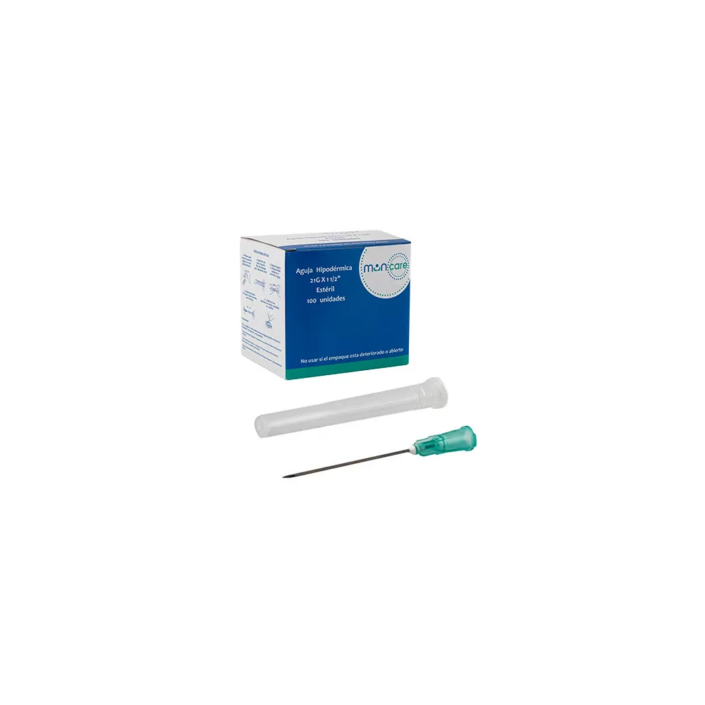 Aguja Hipodermica 21G x 1 1/2 x 100 unidades. (Muncare)