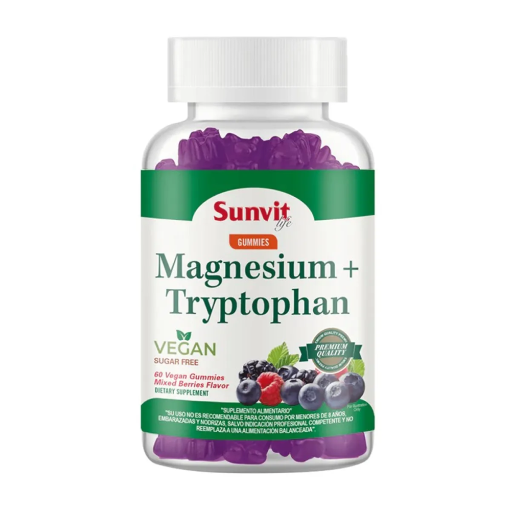 Magnesium + Tryptophan x 60 gomitas sabor berries. (Sunvit)