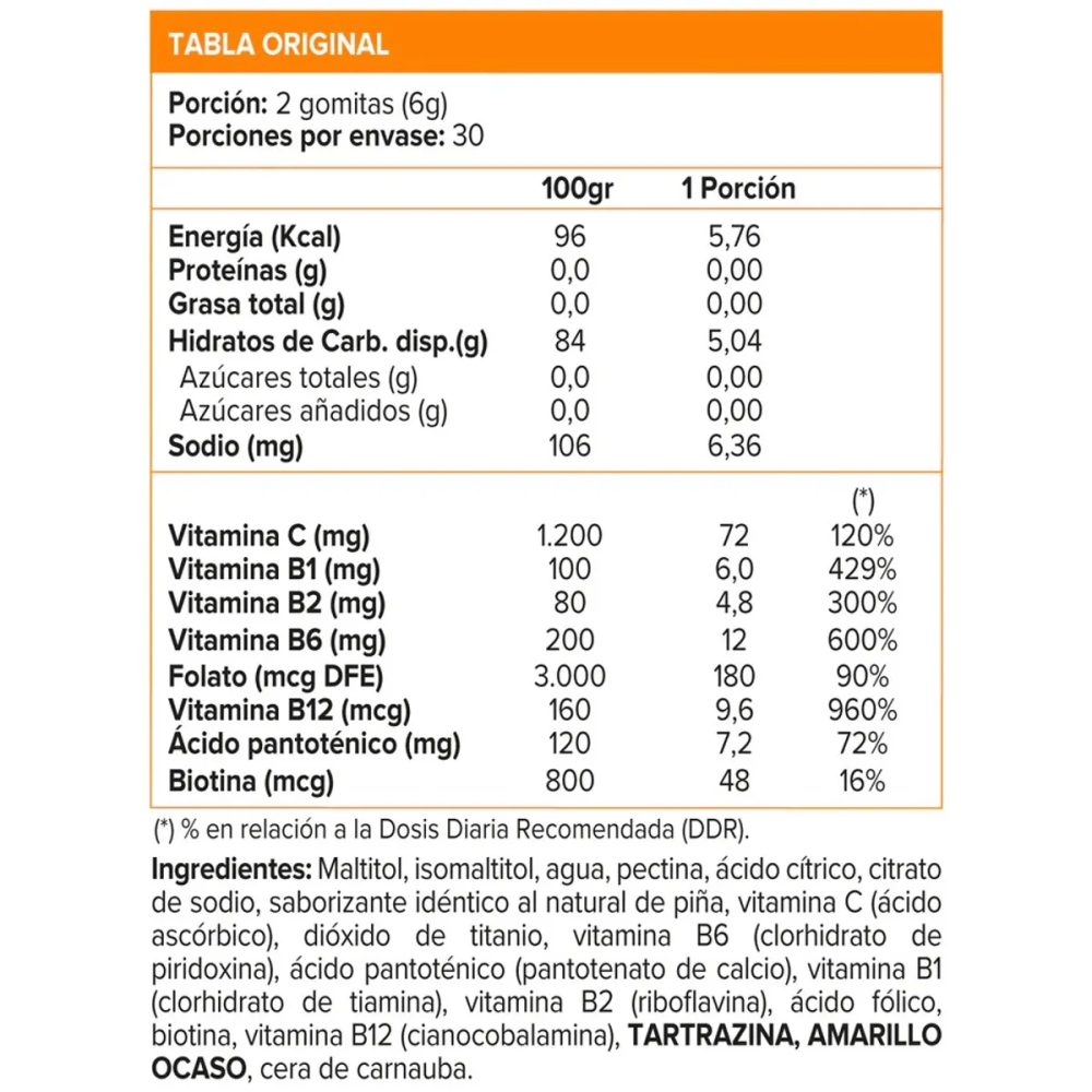 B-complex + Vitamin C x 60 gomitas sabor piña. (Sunvit)