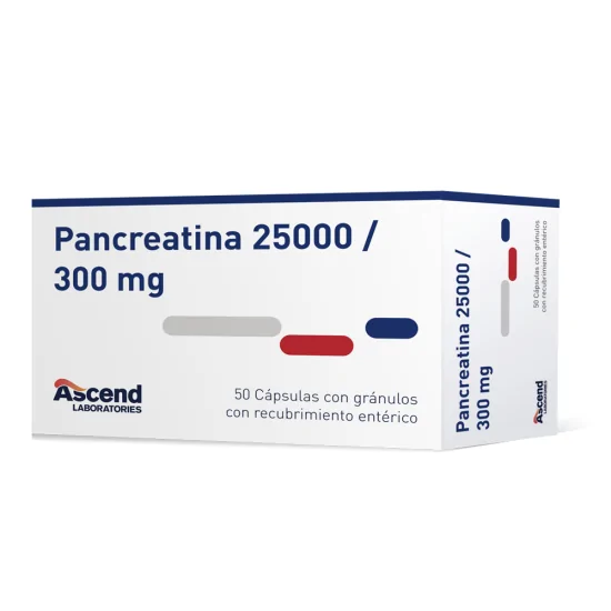 Pancreatina 25.000 300mg x 50 cápsulas. (Ascend)