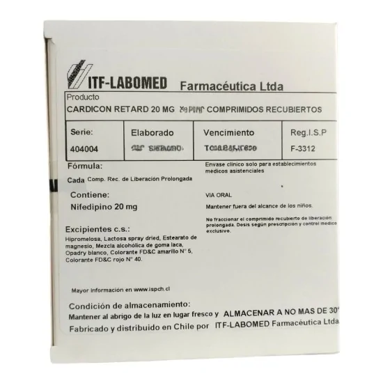 Cardicon Retard 20 mg x 1 comprimido recubierto de liberación prolongada.