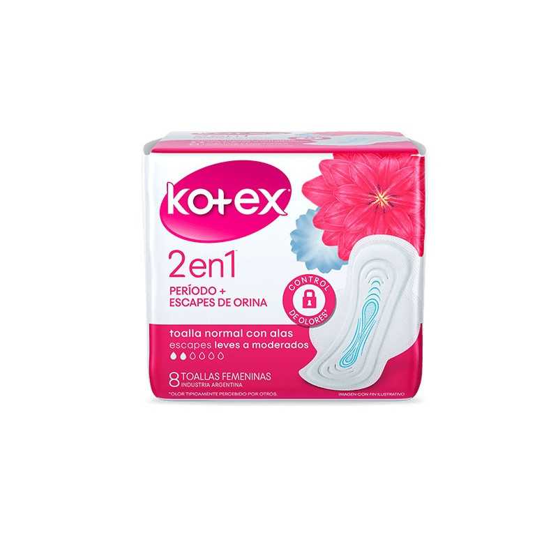 Kotex 2 en 1 toalla normal con alas x8