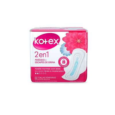 Kotex 2 en 1 toalla normal con alas x8