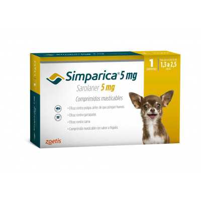 Simparica Perros 5mg (1,3Kg - 2,5Kg) x1com (vence 31.08.2022)