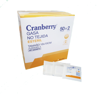 Gasa No Tejida 4 Pliegues Esteril 10x10cm Sobre x2 (Cranberry)