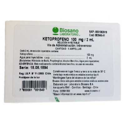 Ketoprofeno Iny.100mg/2ml x5amp. (Biosano)