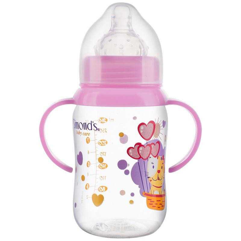 Simonds Mamadera fansy con asas boca ancha 260ml (Rosado)