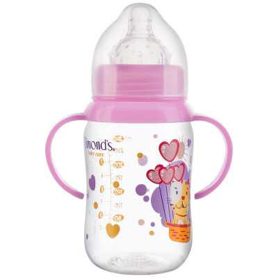 Simonds Mamadera fansy con asas boca ancha 260ml (Rosado)