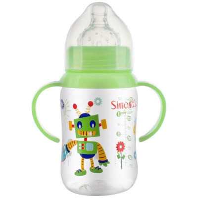 Simonds Mamadera fansy con asas boca ancha 260ml (Verde)