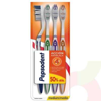 Pepsodent cepillo dental Triple Proteccion Medio X4
