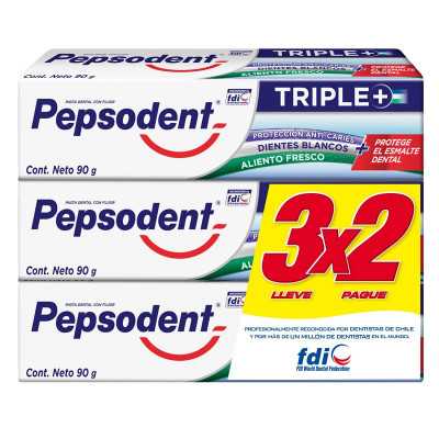 Pepsodent Pasta dental triple+ 90g - pack 3x2