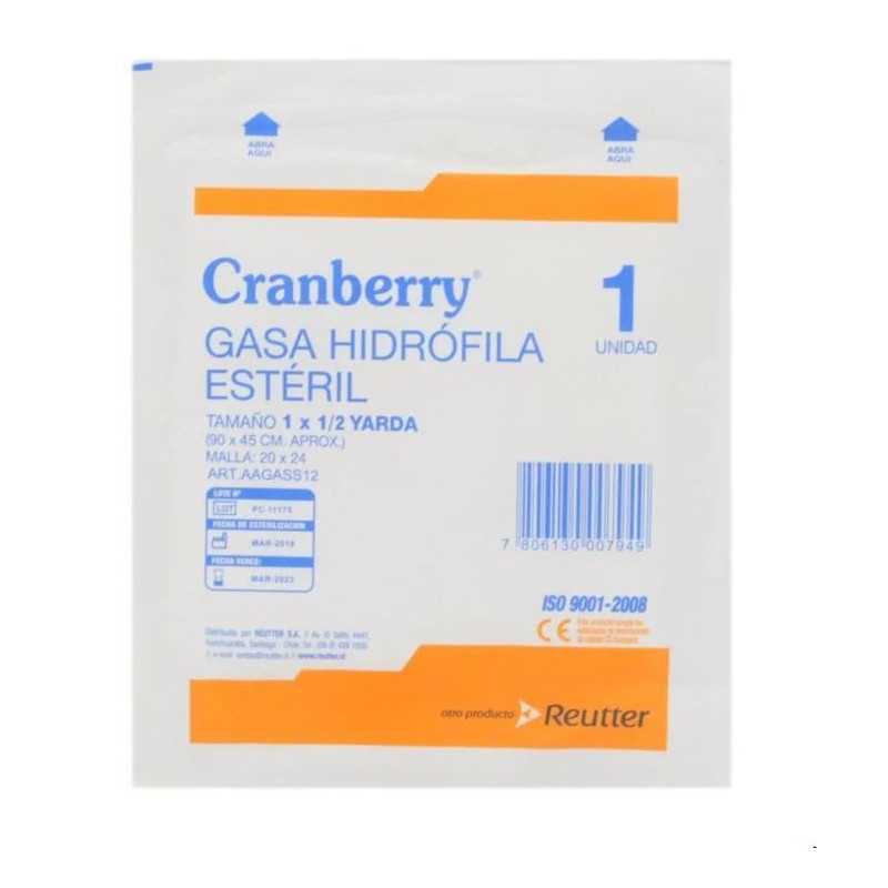 Gasa Hidrofila esteril 1x1/2yda (90X45Cm) x12 (Cranberry)