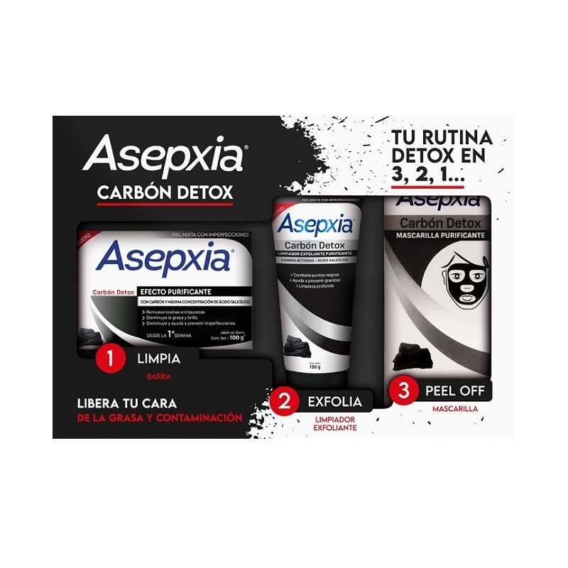 Asepxia Jabón Barra Carbón+ Exfoliante+ Mascarilla